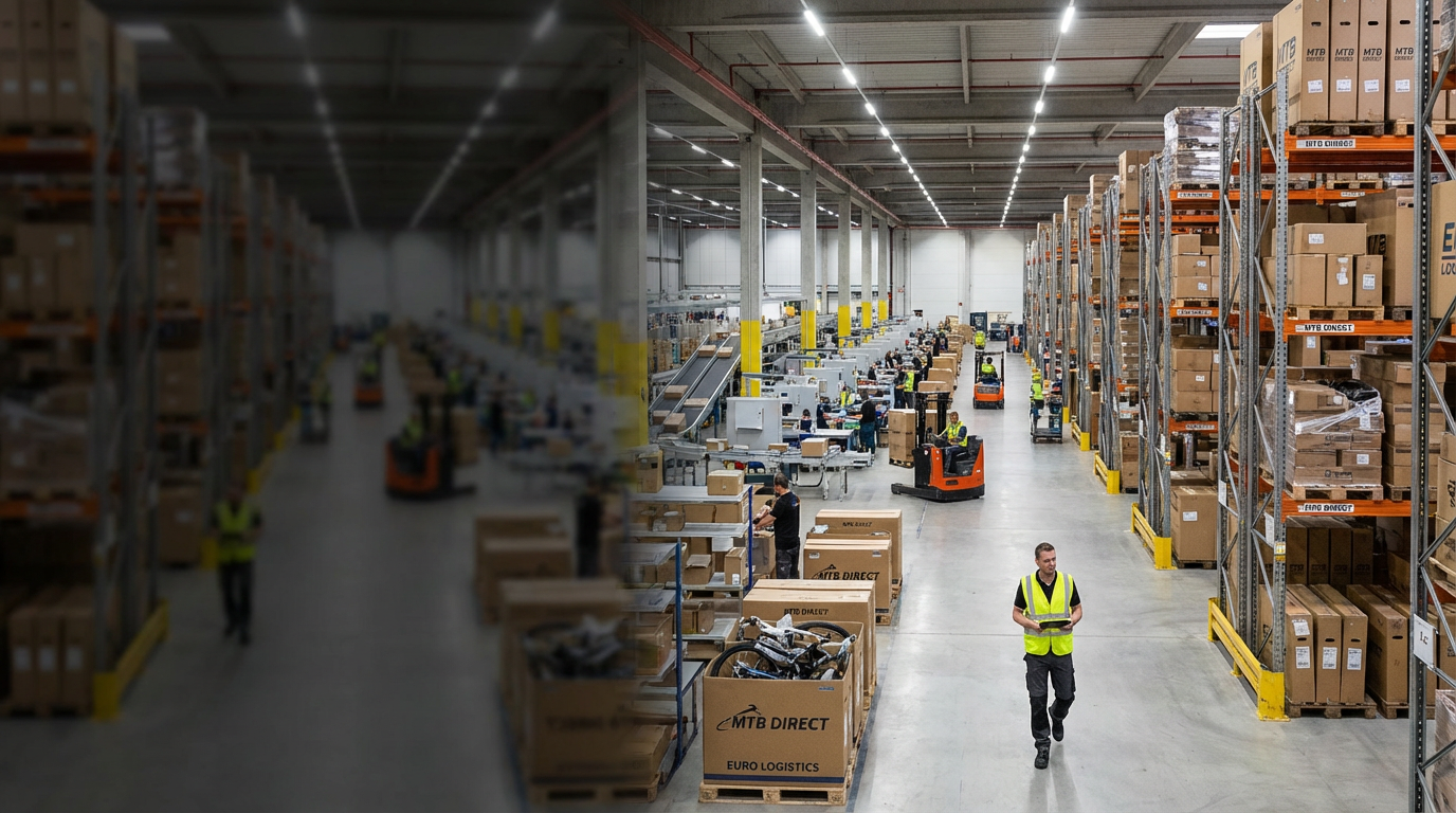 Logistikzentrum mit Mitarbeiter und Gabelstapler — ERP-Prozesse im Mittelstand